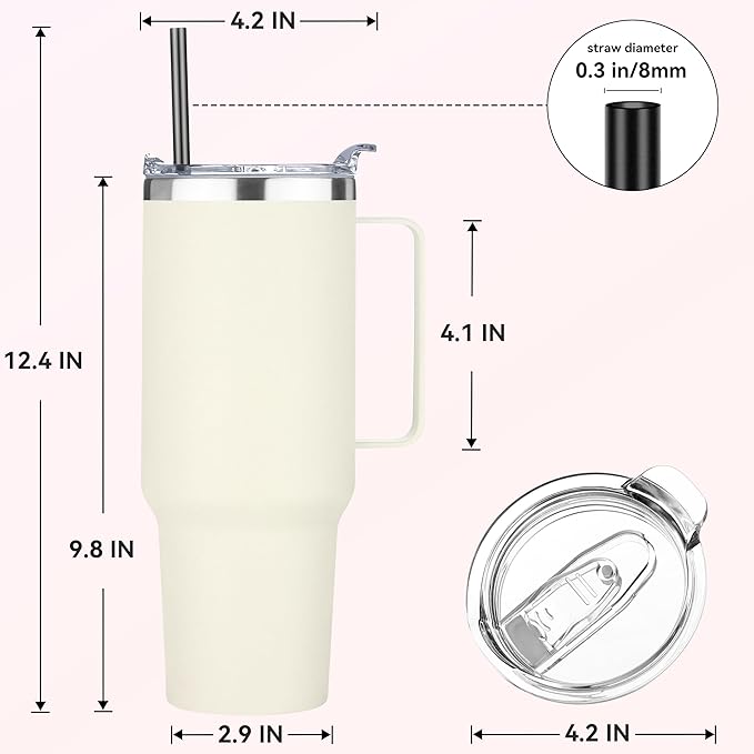 HASLE OUTFITTERS 40 oz Stainless Steel Tumbler with Handle, Vacuum Insulated Tumblers Bulk, Reusable Double Wall Travel Coffee Mug, Durable Powder Coated Water Bottle(Beige, 4)