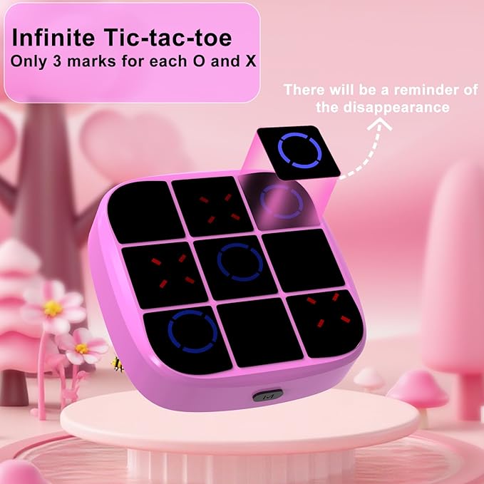 Tic-Tac-Toe Bolt Game, 4-in-1 Handheld Puzzle Games Console, Electronic Tic-Tac-Toe Game for Educational and Memory Growth, Portable Travel Games for Car Ride, Board Games for Kids and Adults (Pink)