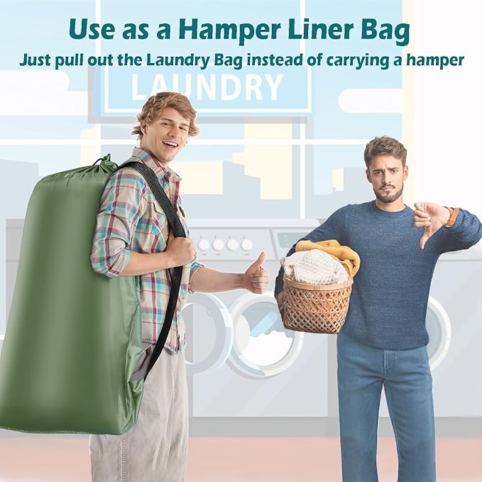 Heavy Duty Laundry Bag 2 Pack XL Nylon Laundry Bags with Straps, Washable Large Dirty Clothes Organizer with Drawstring Closure, Travel Washing Bag Fit a Laundry Hamper or Basket