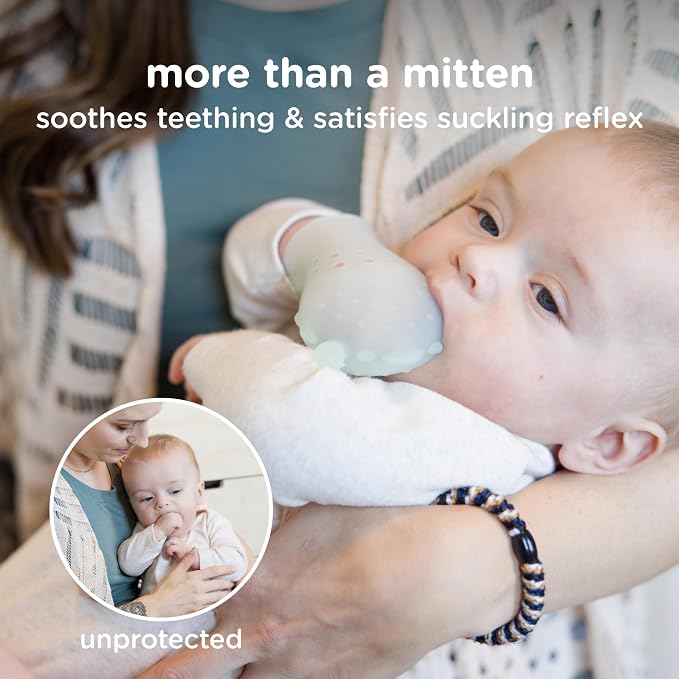 Olababy Clear Sense Silicone Mouthing Mitten (2PK) – Perfect for mouthing and Teething Babies, Adjustable Strap, BPA and Plastic-Free, 0-6 Months, Baby Essentials & Shower Gift (Mint)