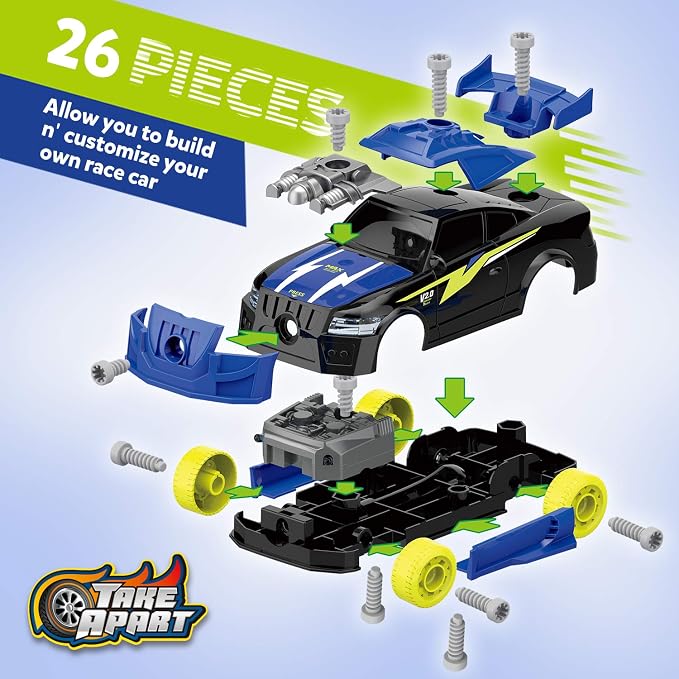 Coogam Take Apart Racing Car with Electric Screwdriver Tool, Fine Motor Skill Toy Car Construction Set STEM Building Learning Game with Light and Sound Gifts for Year Old Boys and Girls