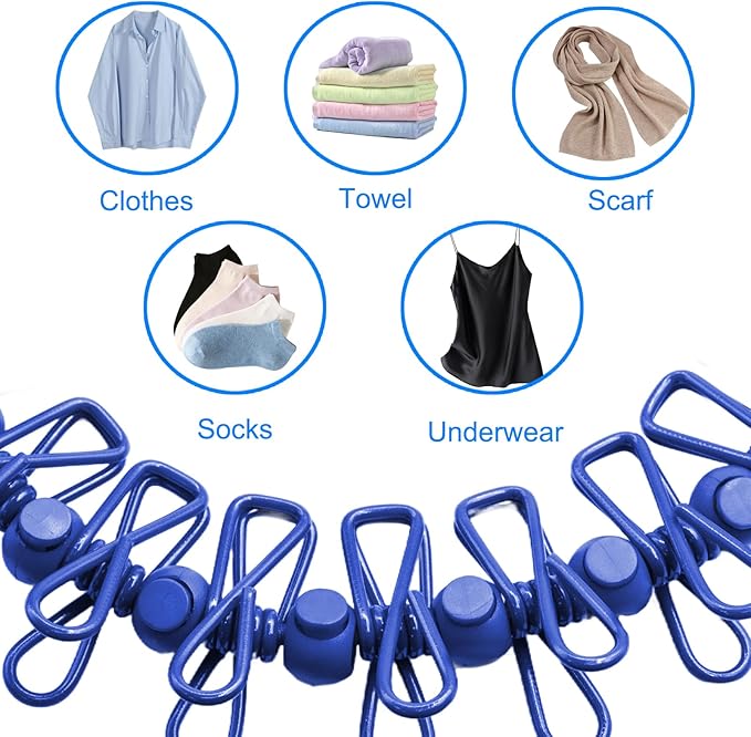 2 Pack Camping Clothesline Portable 12 Clothespins, Blue Camping Accessories Travel Clothesline for Outdoor Indoor, Retractable Clothes Line Elastic Clothesline for Camper Hotel Room