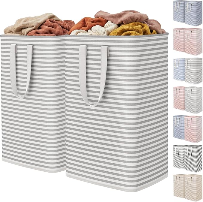 Lifewit 2 Pack Laundry Hamper Large Collapsible Laundry Baskets, Freestanding Waterproof Clothes Hamper with Easy Carry Handles in Laundry Room Bedroom Bathroom College Dorm, Grey, 2 x 80L