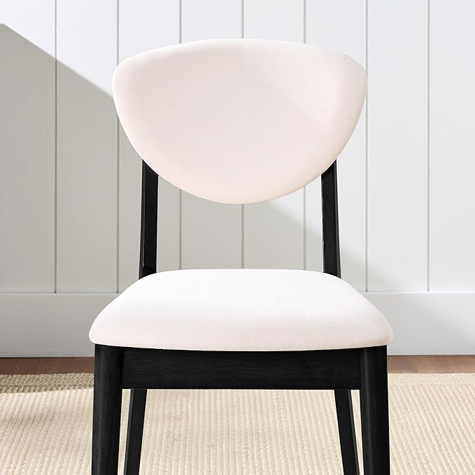 Best Choice Products Dining Chairs Set of 2, Mid-Century Modern Upholstered Wood, Armless w/Seat Cushion, Padded Backrest - Black/Cream