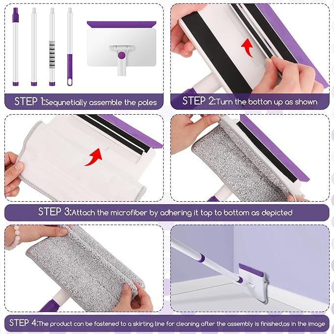 Baseboard Cleaner Tool with Handle, 60" Extendable Long Handle Baseboard Cleaner with 5 Reusable Pads for Baseboards Cleaning, Ceiling, Wall, Floor, Bathroom Kitchen