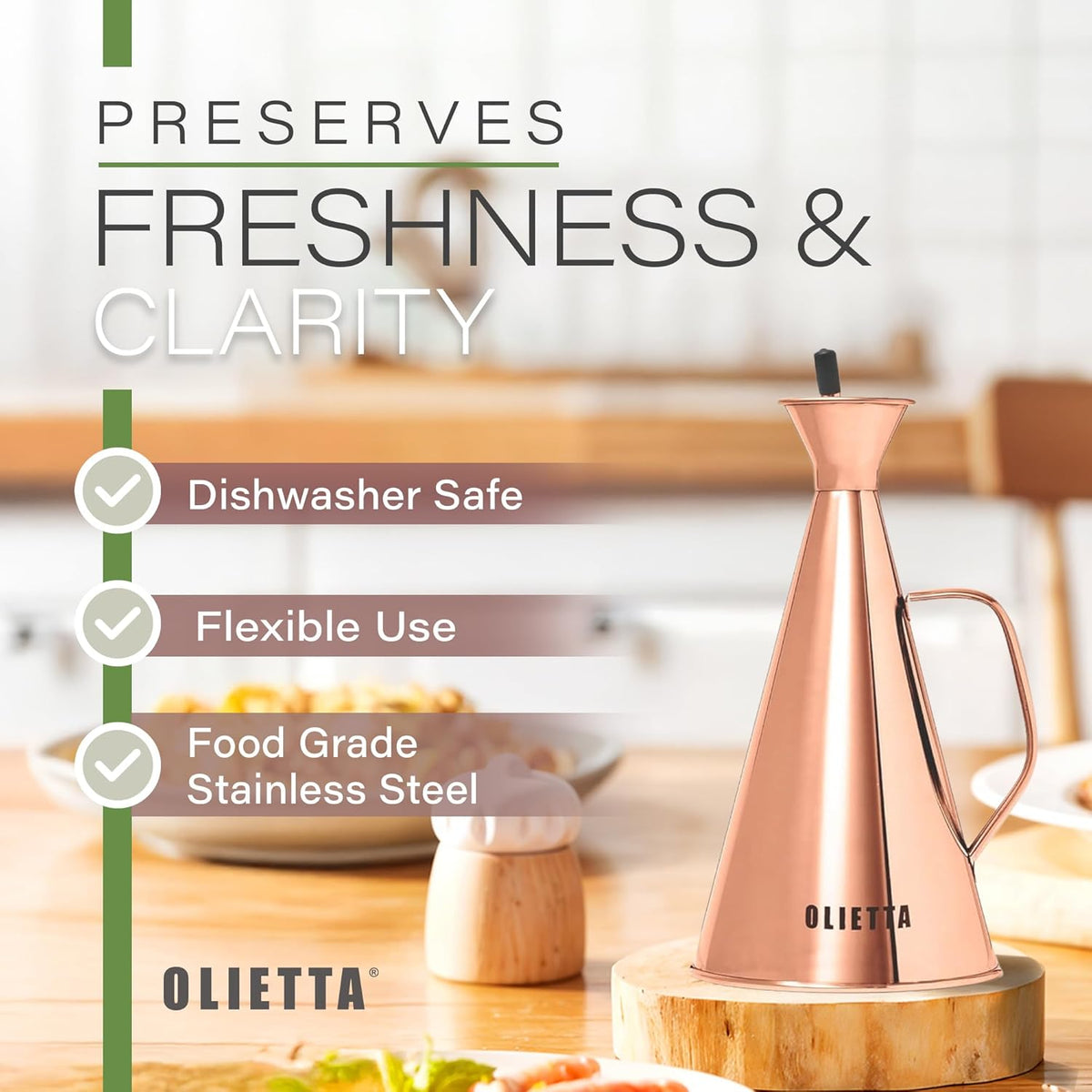 Olive Oil Dispenser Bottle Olietta Stainless Steel Non Drip Leak Proof No Mess Vinegar Pourer & Kitchen Drizzler 25 oz 750ML 0.75 Litre Great for Pouring & Drizzling Easy to Clean & Leakproof