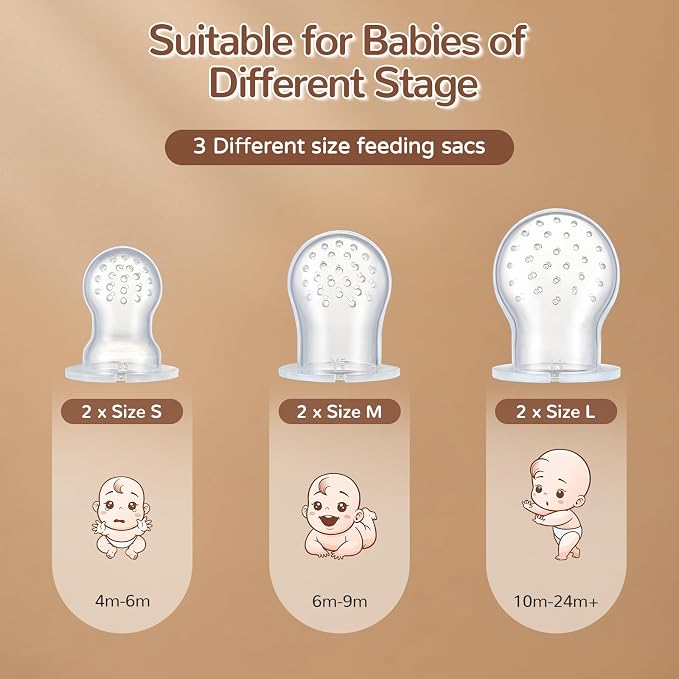 2 Pack Silicone Baby Fruit Feeder with Mini Freezer Tray, Breastmilk Popsicle Molds for Baby Teething Relief, Teethers, Fresh Food Feeder for Safe Infant Self Feeding, Extra Food Pouches - Chocolate