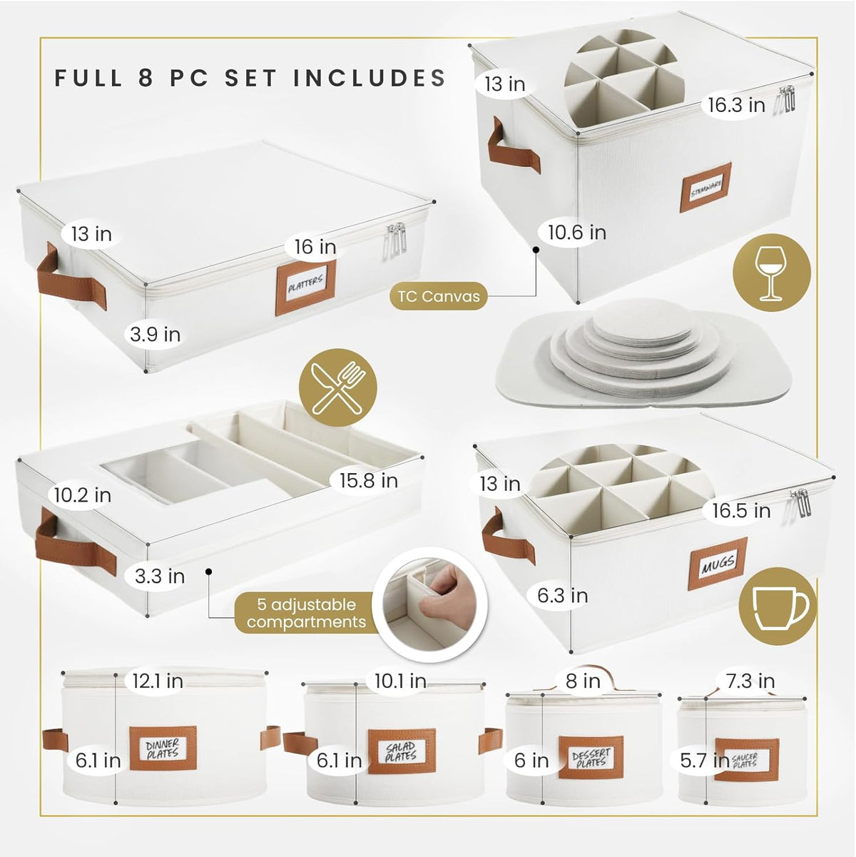 HOMELUX THEORY Dessert Plate Storage Box, 2pc Ivory Hard Shell China Storage Containers 24 Felt Pads, Kitchen Storage Bins With Lids, Heavy Duty Moving Box for Dishes, Dinner Plate, & Dinnerware