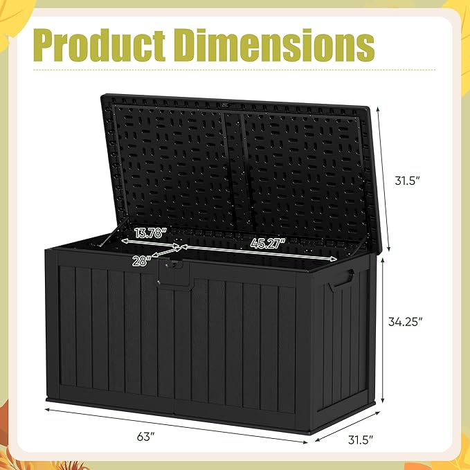 Devoko 240 Gallon Double-Wall Deck Box with Divider, Side Handles, Resin Outdoor Large Storage Box Waterproof and Lockable for Patio Furniture, Garden, Pool (Black)