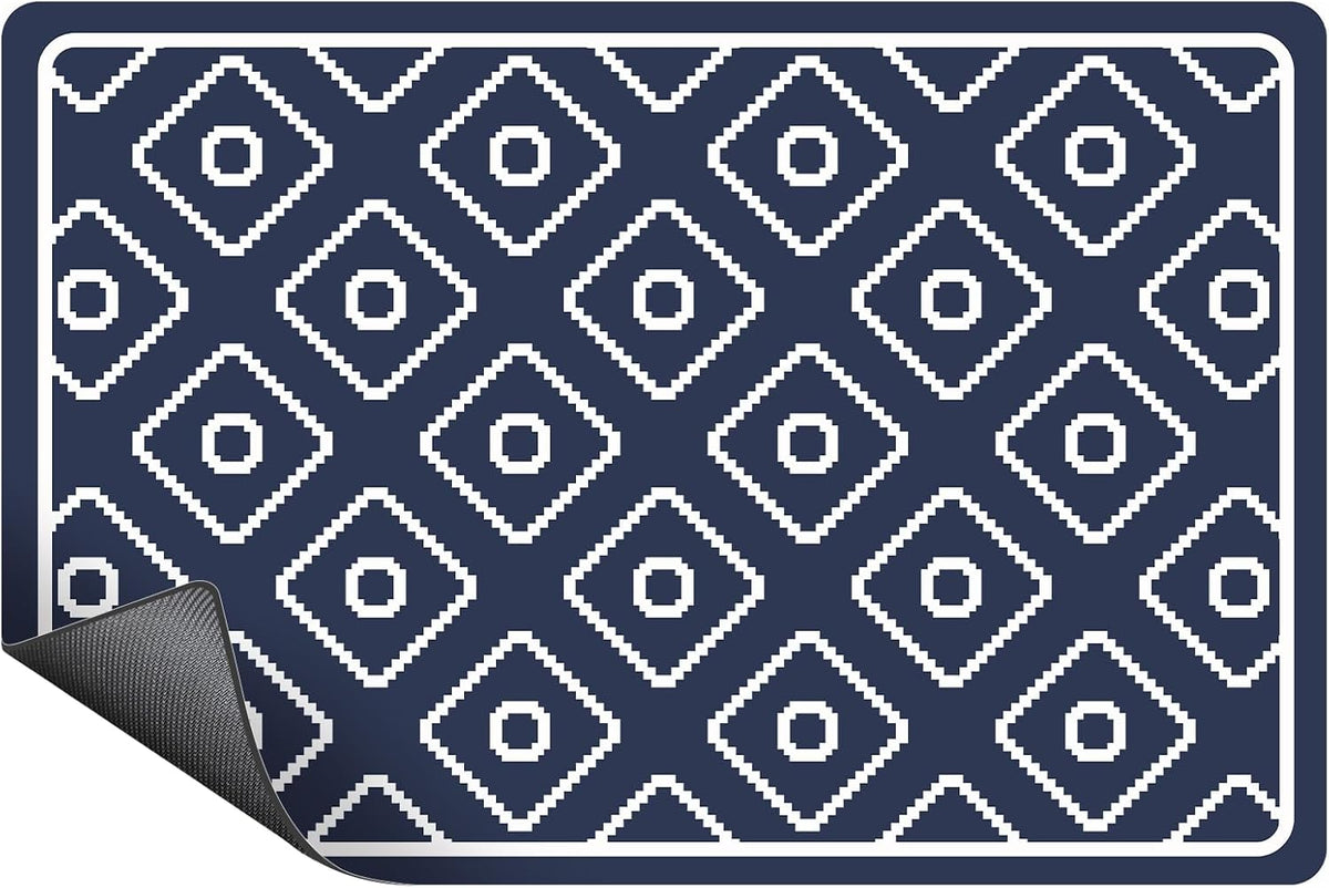 SUEH DESIGN Dish Drying Mat, Absorbent Coffee Mat 19.6 x 11.8 in Quick Dry Kitchen Drying Dish Drain Mat for Kitchen Counter Coffee Bar, Dark Blue