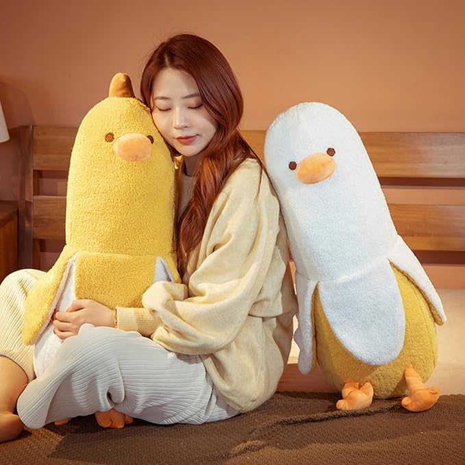 PEACH CAT Banana Duck Plush Toy Cute Plushie Hugging Plush Pillow Duck Stuffed Animal for Girls and Boys Yellow 27.5"