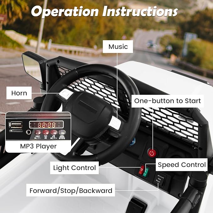 Costzon Ride on Car, 12V Battery Powered Truck Vehicle with Remote Control, Spring Suspension, Headlights, Music, Horn, MP3, USB & Aux Port, Gift for Boys Girls, Electric Car for Kids (White)