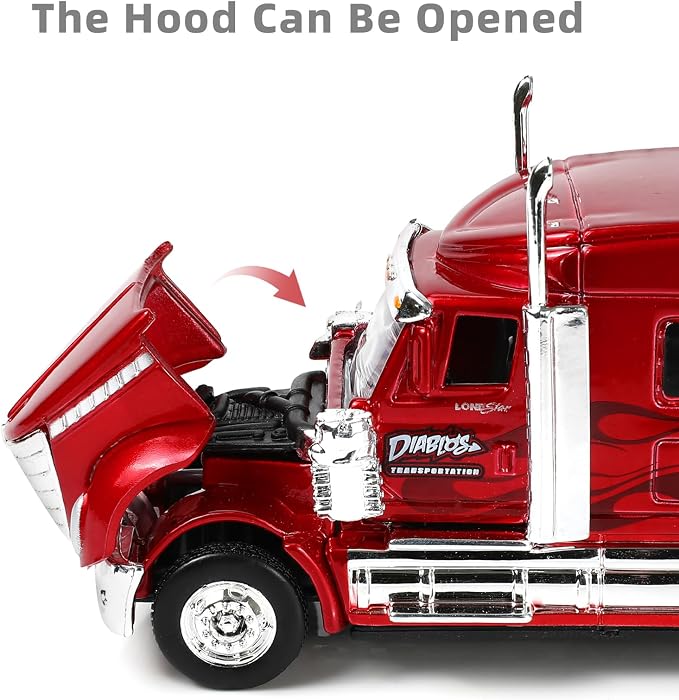 Semi Truck Toy, 1/64 Scale Alloy Metal Diecast Heavy Semi Truck Trailer Head Toy Model, International Lonestar Diecast Tow Traktor Gift for Boy Adult Model Car Collector -Red