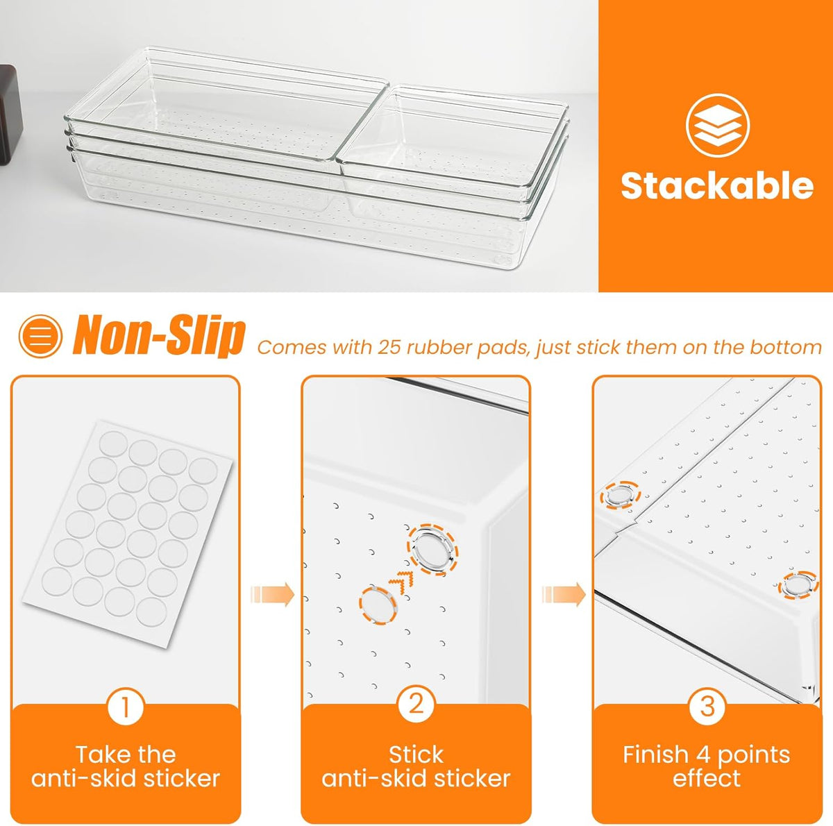 9 Pack Clear Plastic Drawer Organizer Set, Acrylic Non Slip Non Cracking Kitchen Drawer Storage Tray Large Size Divider, Multifunctional Storage for Cosmetics, Bathroom, Tools, Kitchen and Office
