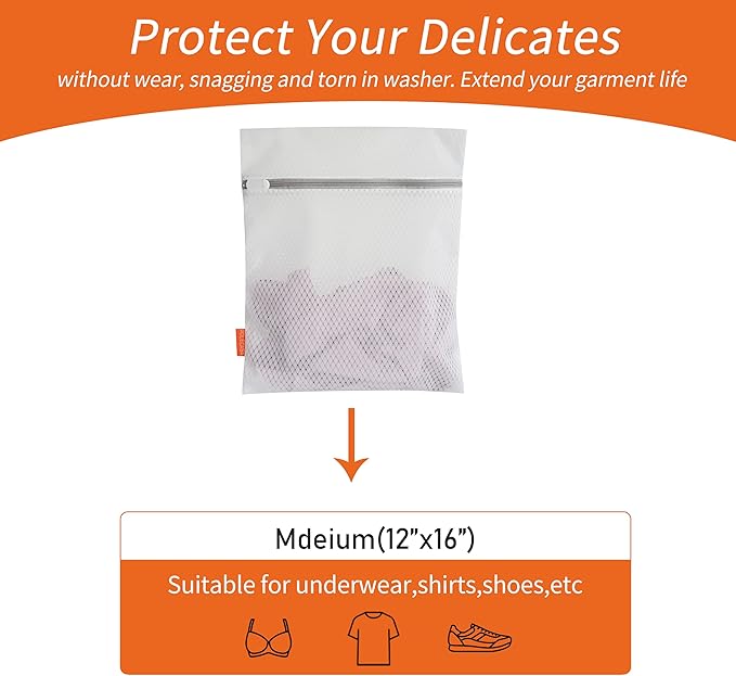 Polecasa 3Pcs 12 x 16 Inches Extra Durable 125g Diamond Mesh Laundry Bags with Sturdy Zipper for Delicates, Laundry Room Essentials for College, Dorm (3 Medium)