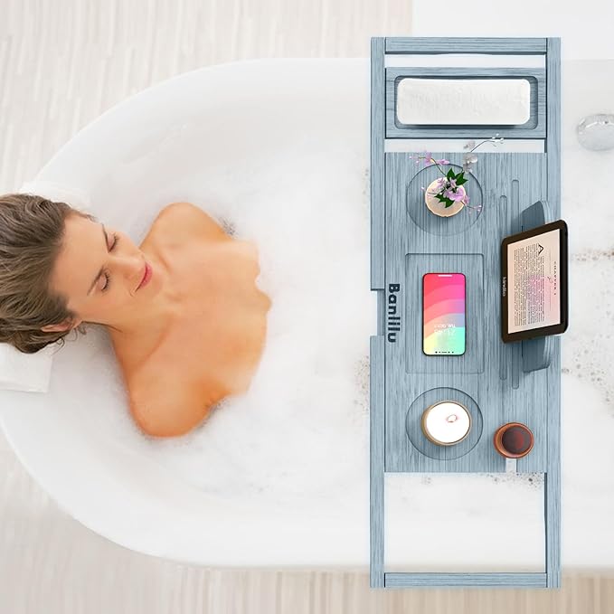Premium Bathtub Caddy Tray - Bath Tray - Bath Tub Tray Table for Bathtub - Bath Caddy Tray for Bathtub, Expandable Size, Fits Most Bath Tubs