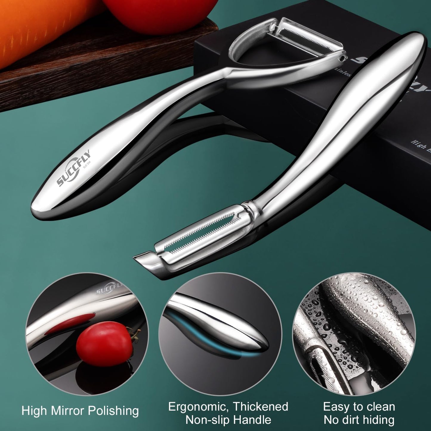 Vegetable Peeler Stainless Steel，Ultra Sharp Potato Peelers for Kitchen, Premium Veggie Fruit Peeler, Carrot Peeler, Rotary Serrated Blade, Thickened Non-Slip Ergonomic Handle(5-year warranty)