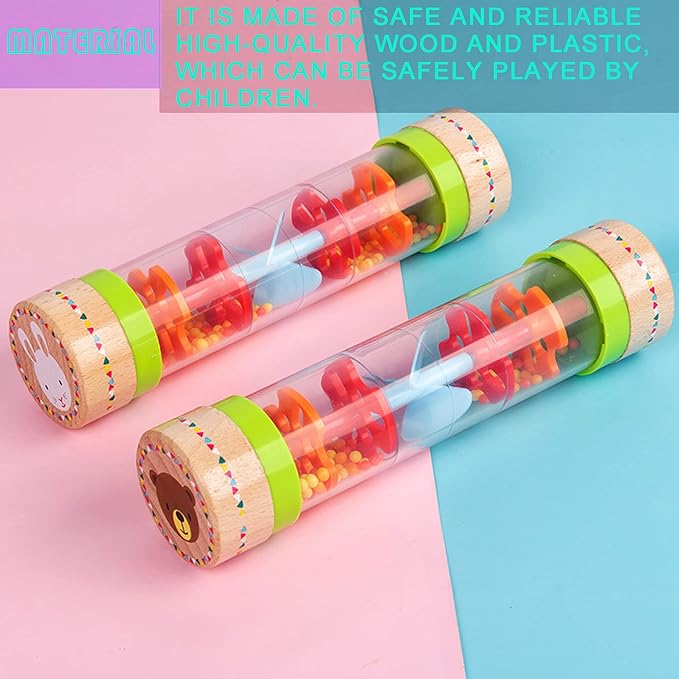 BIUWING Rainmaker Rain Sticks, Mini Wooden Musical Shake, Beaded Raindrops - Turn Over and Watch The Colorful Beads Flow Down The Tube as It Creates The Soothing Sound of Rain
