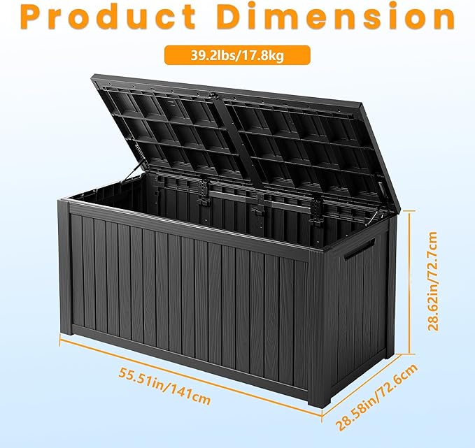 Outdoor Storage Box 230GAL Waterproof Resin Deck Box,UV-Resistant Lockable Package Delivery Bin for Garden Tools,Large Patio Outside Cushions,Pool Accessories Supplies,Chest,Furniture,Black