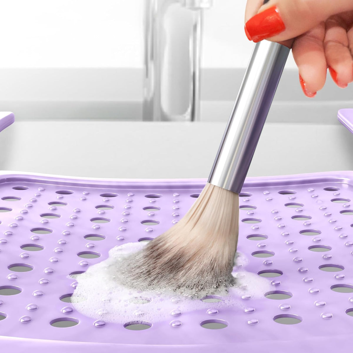 Sink Topper Bathroom Counter Cover & Storage Saver, Foldable Silicone Mat for Hot Tools, Hair Styling & Makeup, Beauty Brush Cleaning Mat, RV Camper Sink Cover & for Small Spaces (Standard Lavender)