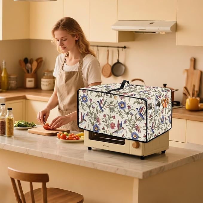 Countertop Convection Oven Cover Dust Protection Air Fryer Toaster Oven Covers for Home Kitchen Decorations 14.5 x 18.5 x 9 Inches, S, Hummingbird Floral Leaf