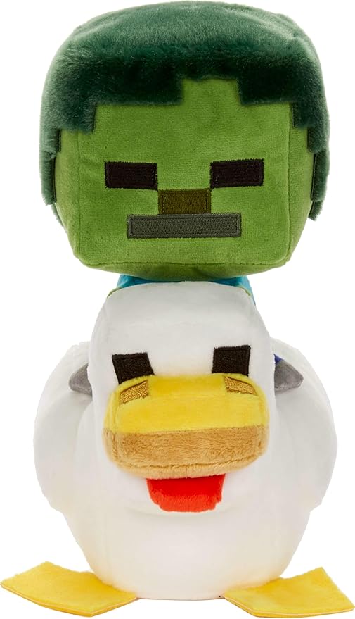Mattel Minecraft Plush Zombie Chicken Jockey Toy, Collectible Stuffed Animal, 8-inch Soft Doll Inspired by Video Game Character