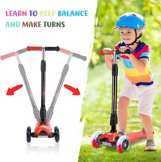 3 Wheel Scooter for Kids Ages 6-12,Kids Scooter with Light Up Wheels, Sturdy Deck Design, and 4 Height Adjustable Suitable for Kid Ages 3-12