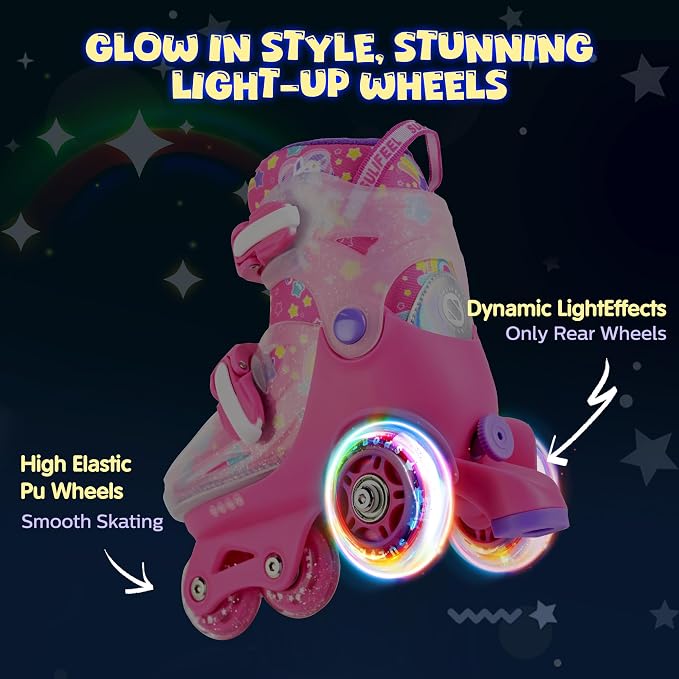 SULIFEEL Adjustable Roller Skates for Girls Boys Kids,Fun Illuminating Light Up Flash Wheels Three-Point Type Balance Suitable for Beginners Indoor Roller Skating