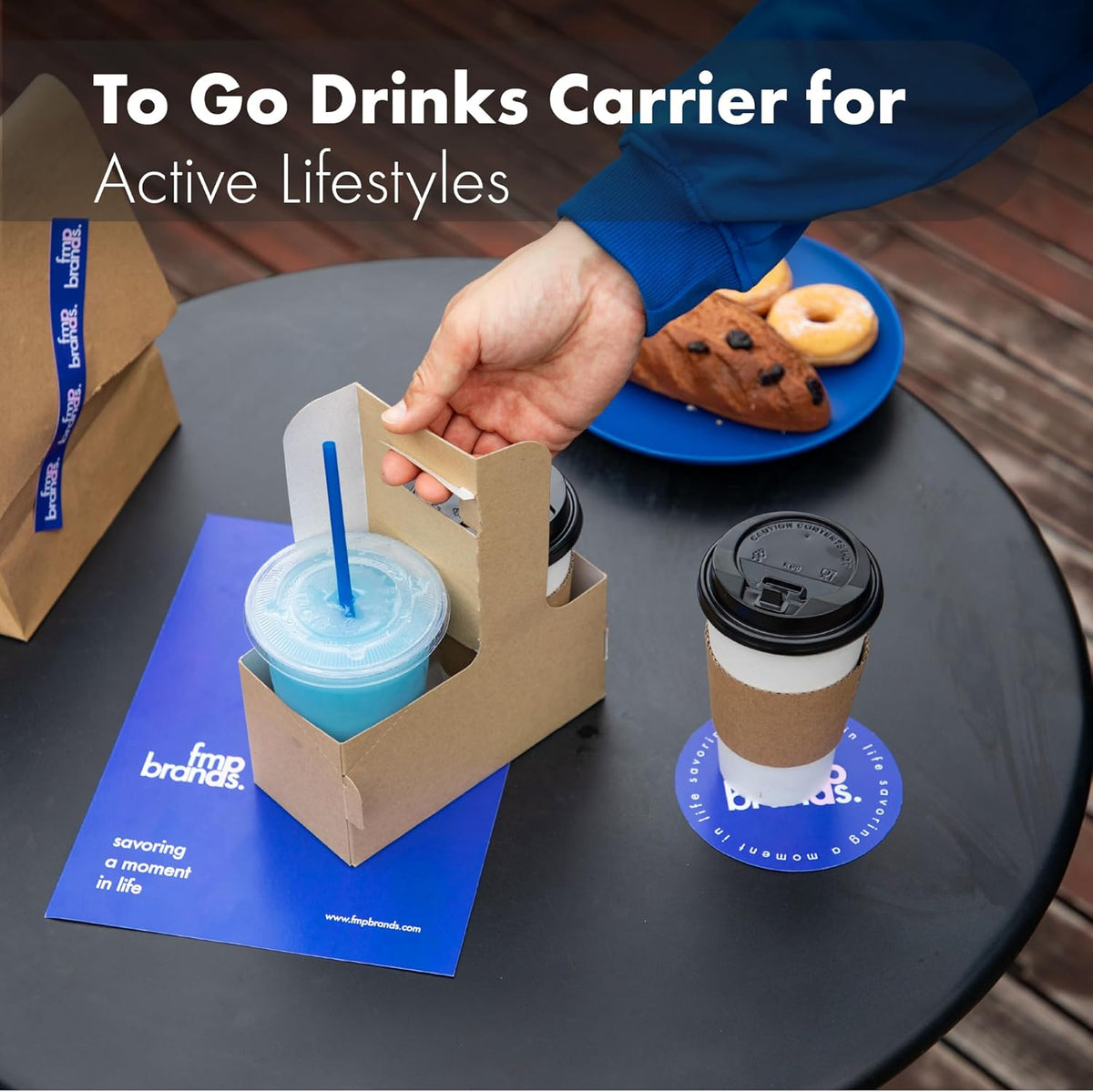 FMP Brands 2 Cup Disposable Drink Carrier with Handle, 250 Pack Kraft Paperboard Handled Drink Carriers 12-30 oz to Go Coffee Cup Holder, Cup Carrier for Cold Hot Drinks, Takeout, Cafe