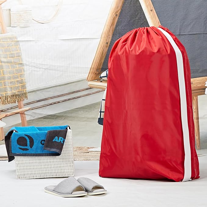 HOMEST XL Nylon Laundry Bag with Strap, Large Dirty Clothes Organizer, Easy Fit a Laundry Hamper or Basket, Can Carry Up to 4 Loads of Laundry, Red