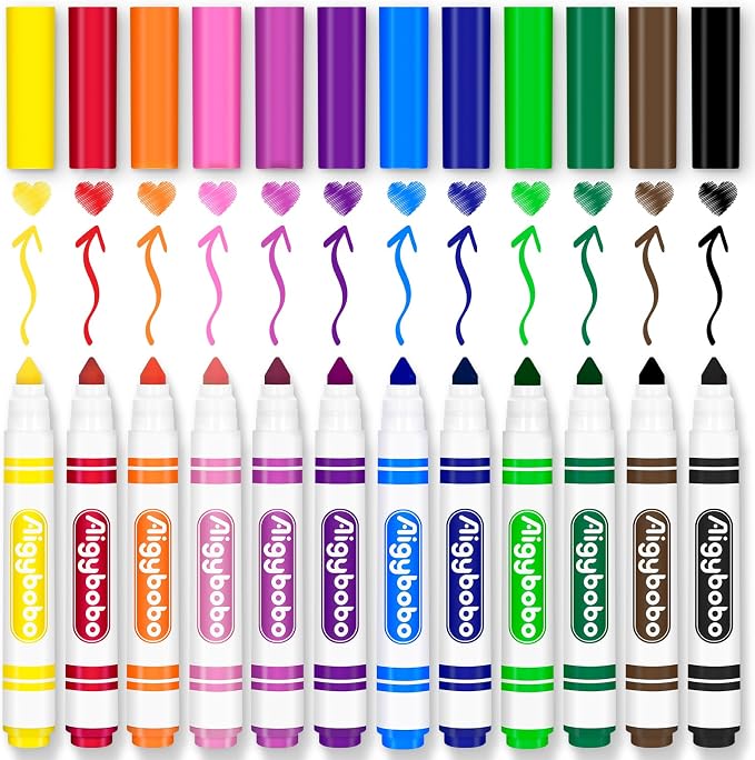 Aigybobo 240 Count Washable Markers Bulk, 12 Assorted Colors, Broad Line Conical Tip Coloring Markers for Kids, Markers Bulk Pack for Classroom, School Art Supplies & Back to School Supplies