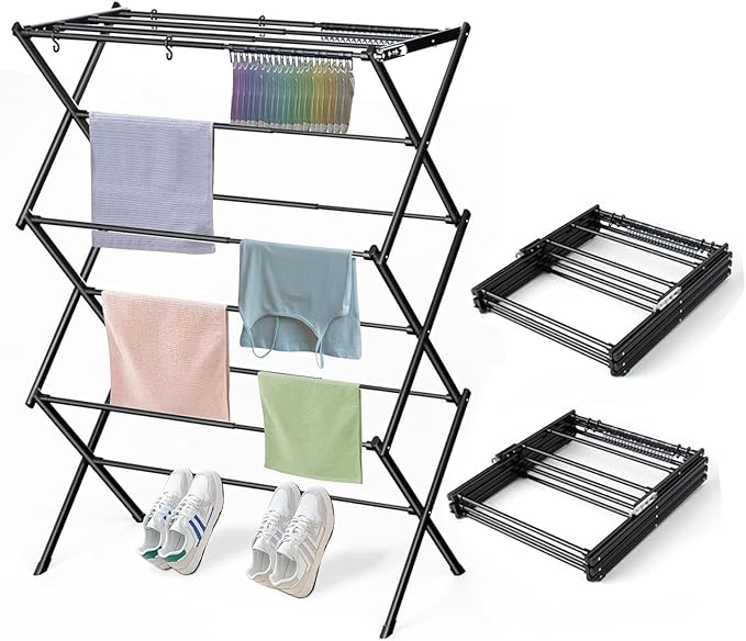 2PCS Foldable Drying Rack Clothing for Laundry Black