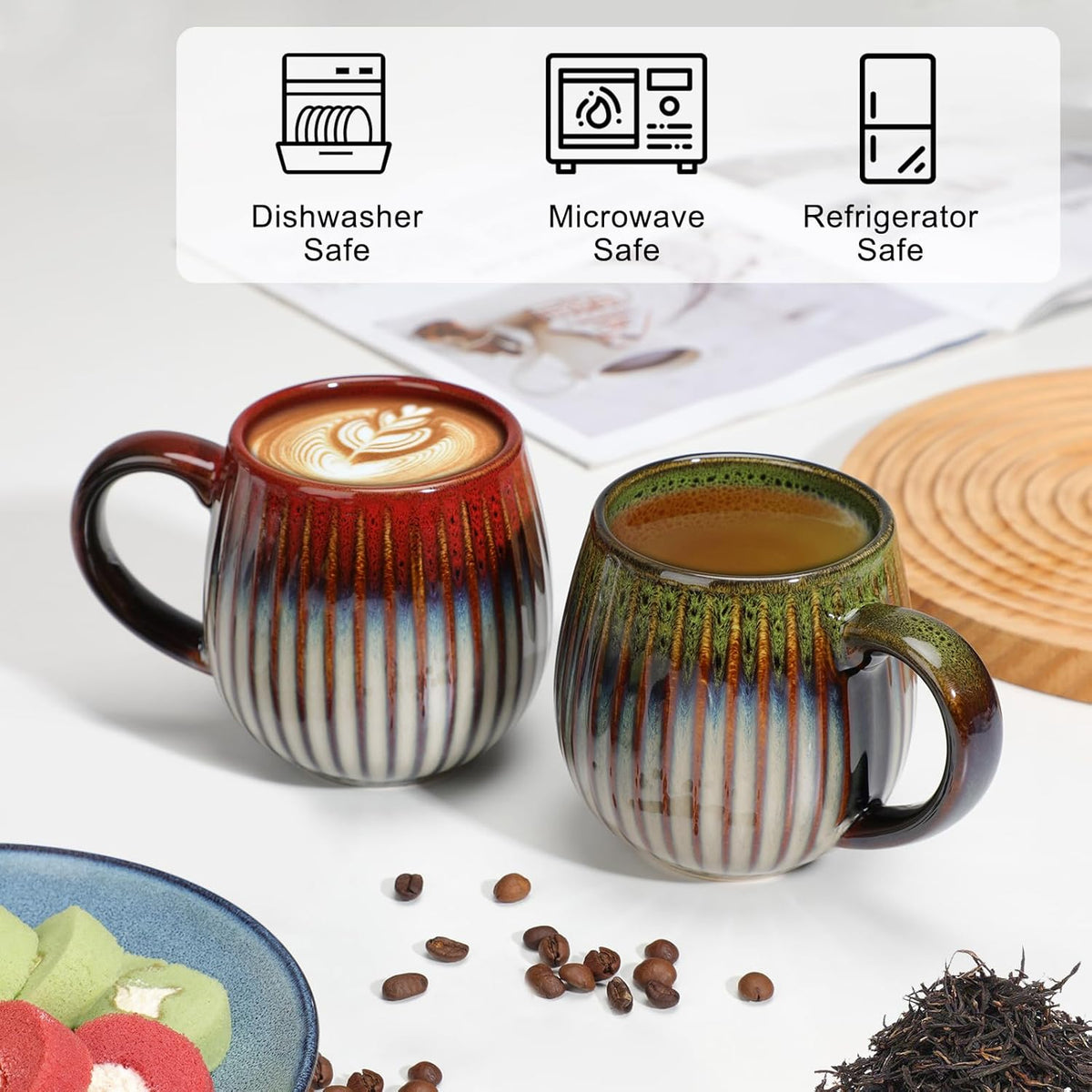 CosyCorner Ceramic Coffee Mugs Set, 17 oz Large Coffee Cups for Home and Office, Ceramic Cup for Coffee & Tea（A×4 pcs）