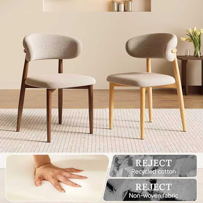Dining Chairs Set of 2 for Kitchen Dining Table Mid Century Modern Farmhouse Upholstered Linen Dining Room Chairs with Metal Legs, Original Khaki