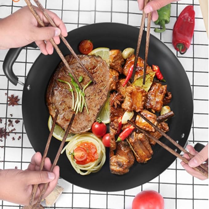 Carbon Steel Wok, Woks and Stir Fry Pans with Handle and Lid, Flat Bottom Chinese Stir Fry Wok, for Electric,Induction and Gas Stoves,Iron