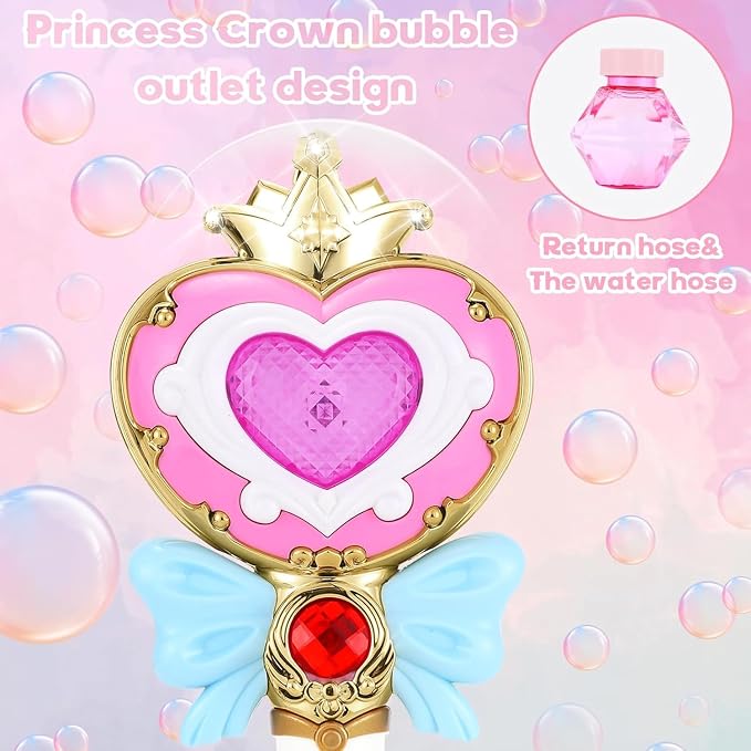 Automatic Bubble Wand for Toddler Kid Princess Toy Age 1 2 3 4 5 6 7 8 1yr Year Old Little Girl Gift Mover Maker Blower Machine Outdoor Juegos Juguetes Burbujas Niñas Easter Pink