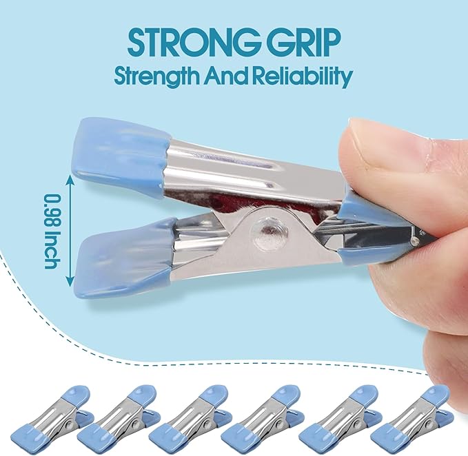 Clothes Pins Heavy Duty 30 Pack - 2.17 Inch Metal Chip Clips, Clothespins for Photo Drying Clothesline Laundry Sock, Bag Clips for Food Kitchen Stainless Steel with Rubber, Blue