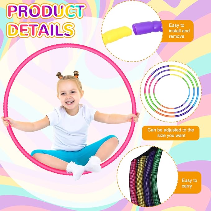 Sratte 12 Pcs Toy Hoop for Kid - Detachable & Adjustable Colored Hoop Exercise Ring Plastic Circle for Kid, Teen Gymnastics, Dog Agility Equipment, Require Self Assembly (Stylish Colors, 32 Inch)