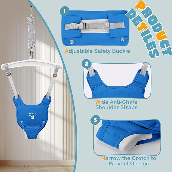 Baby Jumper with Stand, Baby Jumpers and Bouncers, Baby Exerciser Suitable for 6-24 Months, Easy to Assemble & Store Jumper for Baby (Blue)