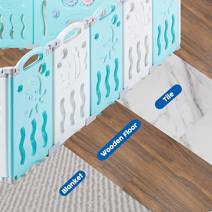 Albott Baby Fence 18 Panels Kids Playpen- Foldable Toddler Safety Play Center Yard Adjustable Shape Portable Design for Children Toddler Indoor Outdoor Use Blue