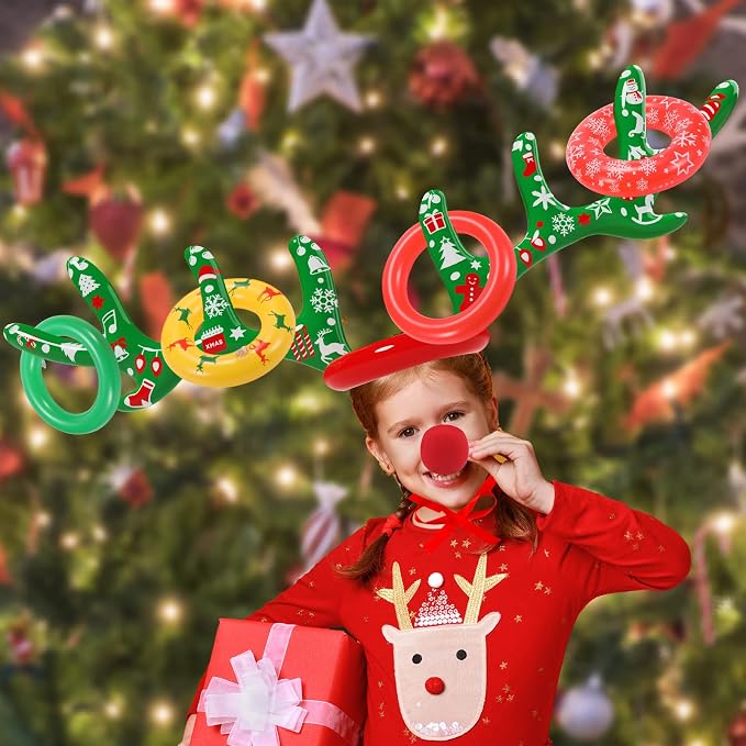 Christmas Games Decorations, Inflatable Reindeer Antler Ring Toss Game, Stocking Stuffers for Men Women Kids Teens Adults, Christmas Party Games Fun Xmas Gifts Carnival Holiday Family