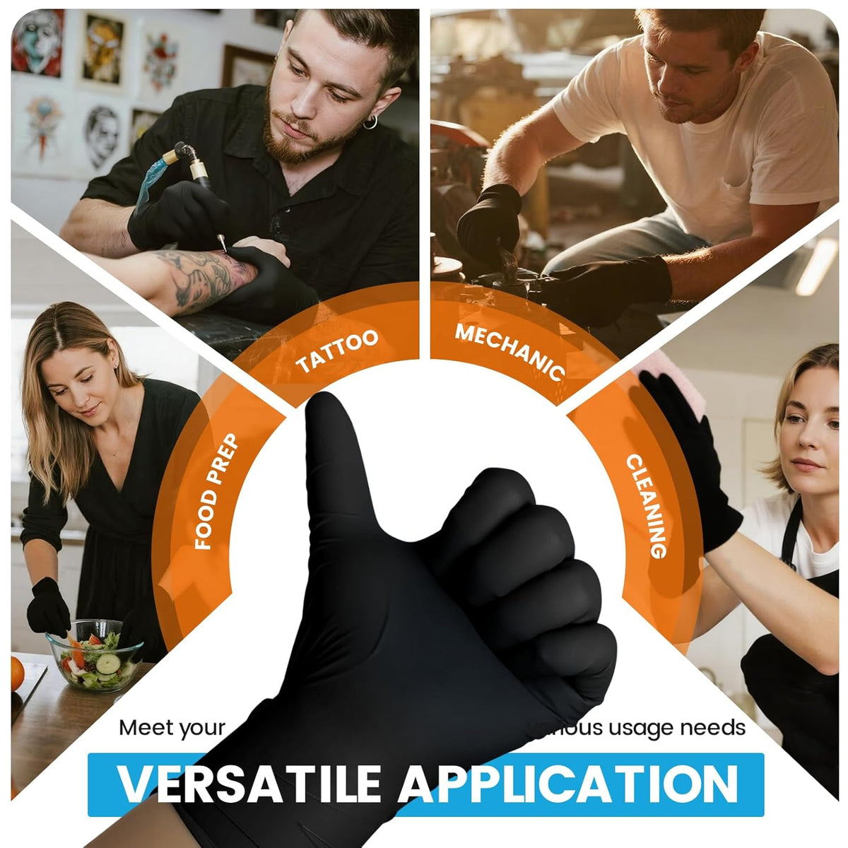6 mil Disposable Nitrile Gloves, Heavy Duty Disposable Glove, Cooking Gloves, Latex Free, Powder Free (Black of 100, Large)