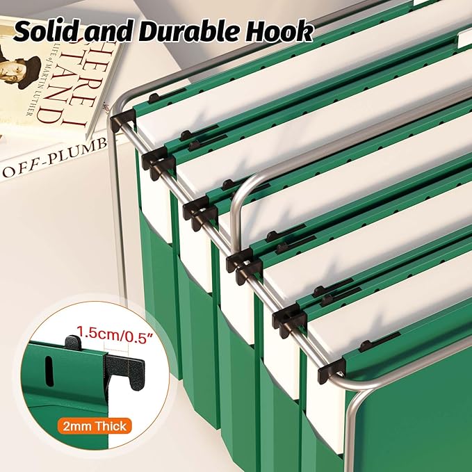 Extra Capacity Plastic Hanging File Folders,12 Pack Reinforced Expanding Hang Folder Letter Size,Accordian Pocket,Heavy Duty 2 Inch Expansion,Hanging Folder Organizer for Office Home,Green