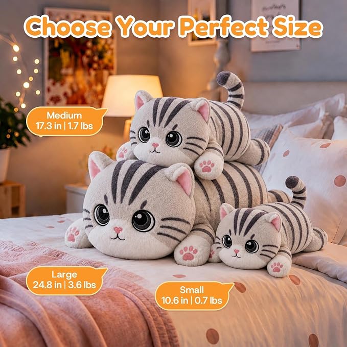 Tabby Cat Weighted Stuffed Animal, Soft Plush Toy Gift(10.6 Inch, 0.7 Lbs)