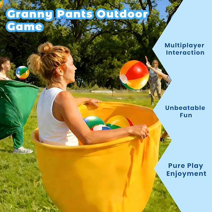 Granny Pants Yard Game, 4Pcs Granny Pants Outdoor Game for Adults and Kids, Giant Outdoor Tossing Games with 4 Oversized Pants & 12 Bouncy Balls, Family Reunion Party Field Game Set