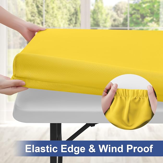 homing Rectangle Table Cloth Cover, Waterproof Polyester Elastic Fitted Tablecloth, Fits for 4 Foot Folding Tables, Washable Table Protector for Picnic, Camping, Outdoor (Yellow, 24" x 48")