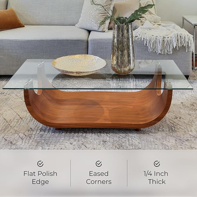Fab Glass and Mirror Tempered Glass Table Top 24x48 Inch Rectangle 1/4" Thick Clear Furniture Protector with Flat Polish Edge Eased Corners for Coffee Dining Tables Desks