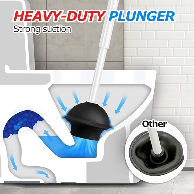 2 in 1 Toilet Brush and Plunger Set, Toilet Bowl Brush Plunger Set,Extended Handle Plunger,Bathroom Cleaning Tools,Toilet Brush Plunger Combo,Cleaning Brush（Pearl White，20.8inch）