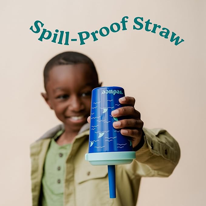 REDUCE GoGo's Kids Portable Tumbler Cups with Lids and Spill-Proof Straws - 10 Pack of Stackable 12 oz Tumblers with Twist-On Lids - Easy Storage, Dishwasher Safe - Club House