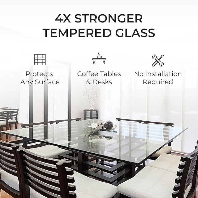 Fab Glass and Mirror Tempered Glass Table Top 24x36 Inch Rectangle 1/4" Thick Clear Furniture Protector with Flat Polish Edge Eased Corners for Coffee Dining Tables Desks